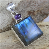 Labradorite, Amethyst Gemstone Flashy Pendant