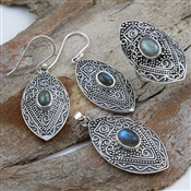 LABRADORITE GEMSTONE RING, EARRING, PENDANT SET