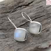 RAINBOW MOONSTONE CUSHION GEMSTONE SILVER EARRING