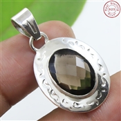 Smoky Quartz Checker Cut Gemstone Pendant