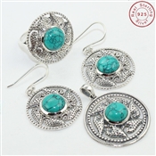 TURQUOISE GEMSTONE RING, PENDANT, EARRING SET