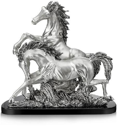 Resin Silver Pated. Couple Horse Satin Figurine