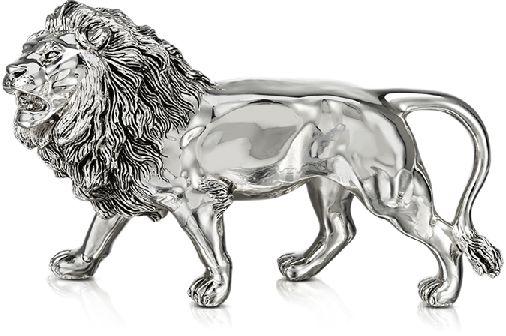 Resin Silver Pated. Roaring Lion Figurine