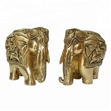 Brass Metal Made Elephant Statue Pair, Technique : Moulding