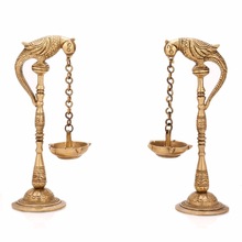 Pair of Bird Diya Oil Lamp Stand Holder Brass
