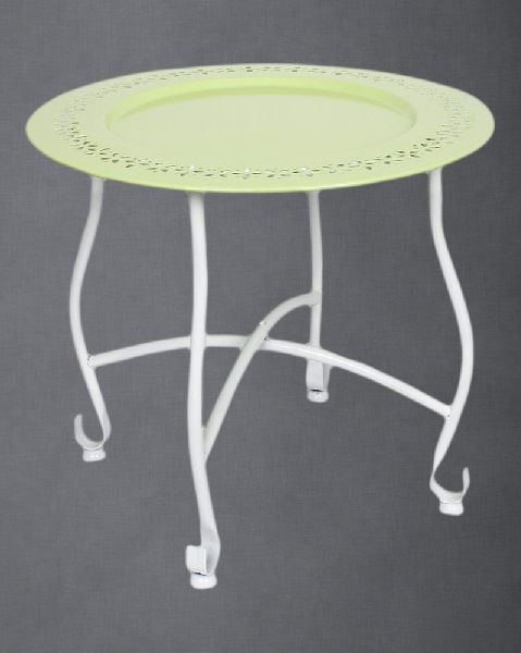 Round Green Moroccan Tray Table with Removable Plate