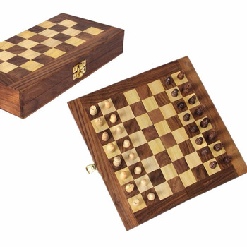 Wooden Decorative Folding Travel Chess Set With Royal Velvet Lining