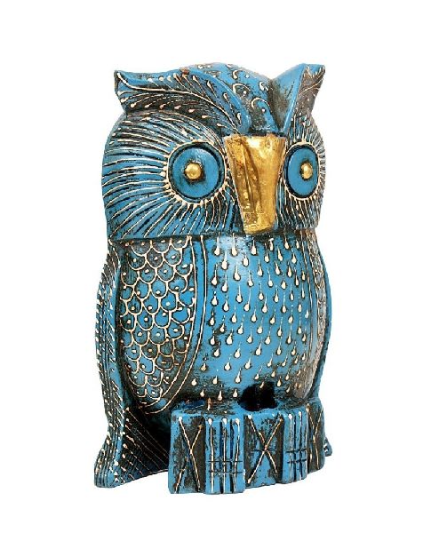 Store Indya Metal Wooden Owl Sculpture