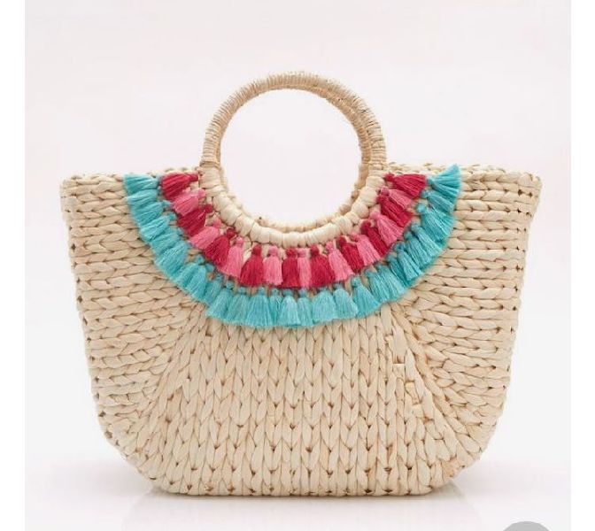 bag with blue red tussels