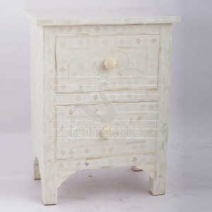 Bedside Wood And Bone Drawer Table, Color : White