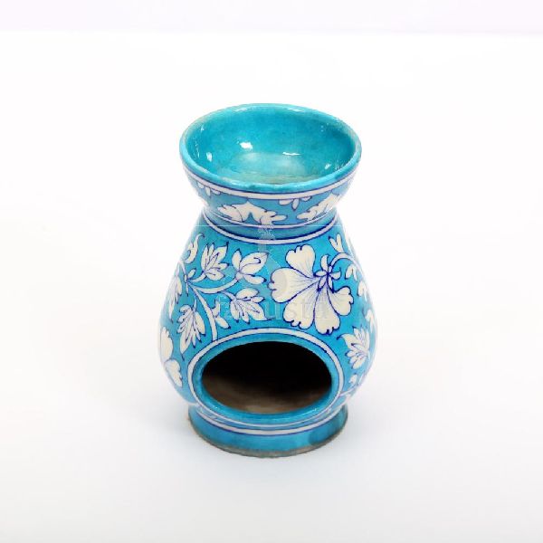 Floral Blue Pottery Tea Light Holder