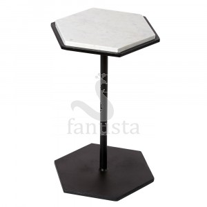 Hexgonal Marble Top Side Table, Color : Black