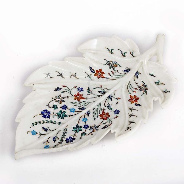 Leaf Shaped Marble Tray, Color : Multicolor