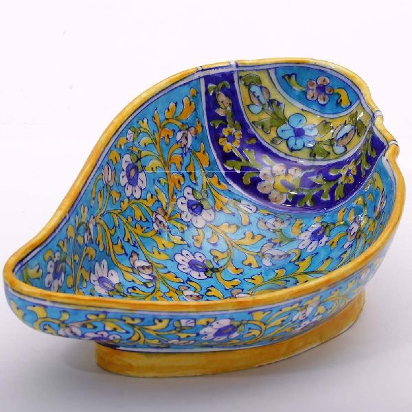 Shell Shaped Blue Pottery Bowl
