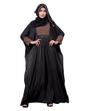 Black Color Lace Work Lycra Abaya With Hijab For Women