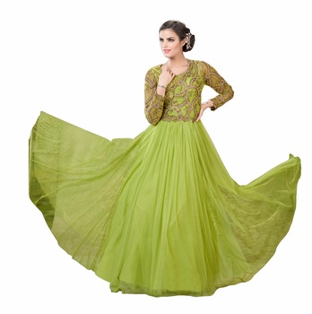 Dignified Olive Color Semi-Stitched Embroidered Work
