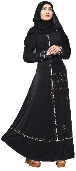 Justkartit Black Color Lycra Stretchable Silver Beads Work Abaya scarves