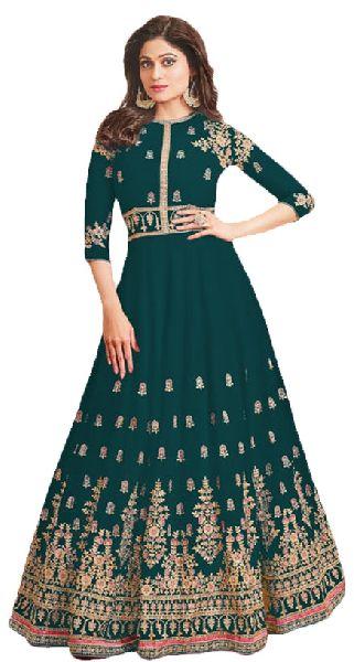 Justkartit High Quality Georgette Embroidered Anarkali Style Ankle Length Semi-Stitched Suits