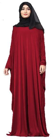 Justkartit Maroon Color Plain Free Size Arabic Lycra Abaya With Chiffon Hijab Scarf