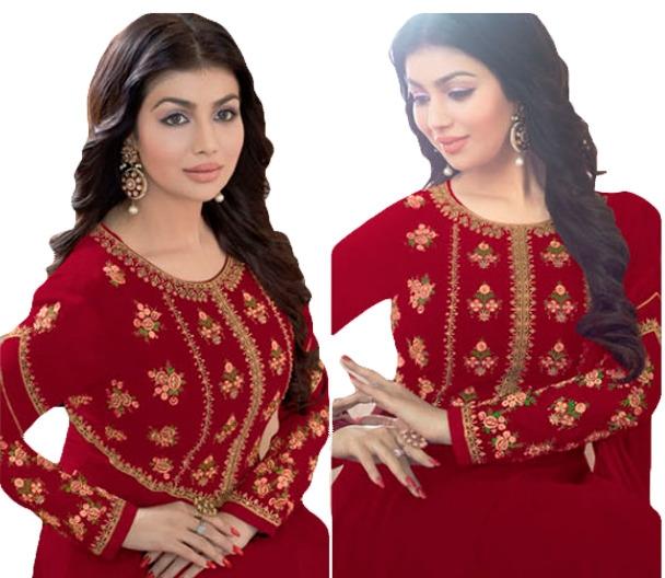 Justkartit Women Stylish Maroon Color Floral Embroidery Georgette Anarkali Suits 2018