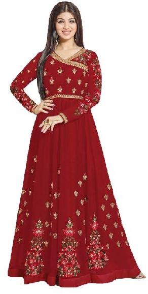 Justkartit Womens Georgette Zari Embroidery Anarkali Suit (JK4867_Maroon)