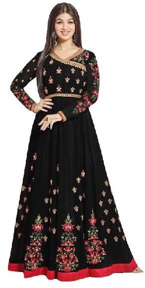 Justkartit Women\'s Georgette Zari Embroidery Anarkali Suit (JK4867_Black)