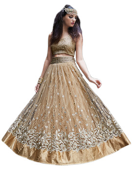 Semi-Stitched Beige Colour Stylish Lehenga, Size : Free Size