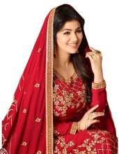 Women Red Color Zari Work Semi-Stitched Salwar Kammez