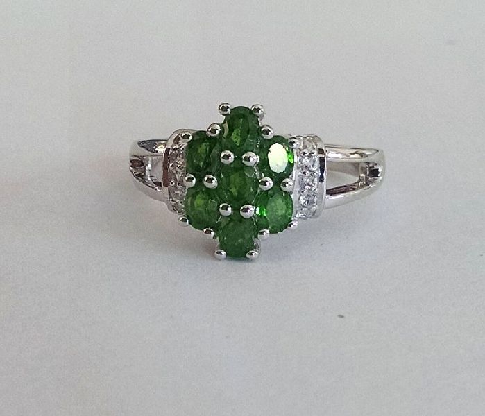 Chrome diopside and white topaz cluster ring
