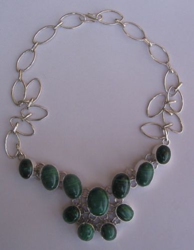 Silver Necklace With Melakite Gem Stone