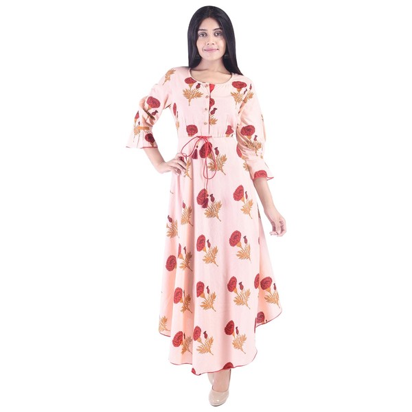 Exclusive Designer Block printed Cotton Fabric 3/4 sleeve women\'s kurti dress