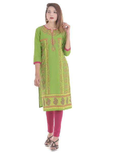 Green Colored Printed Design Casual wear women\'s Kurti kurta Dress