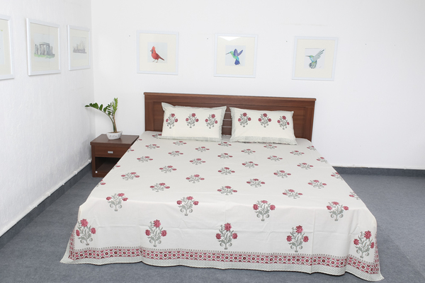 Hand Block Printed Cotton Bed Sheet with 2 pillow Covers VIDBS9030