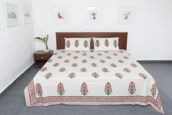 Hand made block printed Bed sheets with 2 pillow covers VIDBS9023