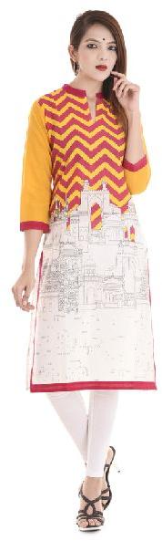 Jaipuri Printed Design Cotton Fabric 3/4 size sleeves Women's Kurti Dress