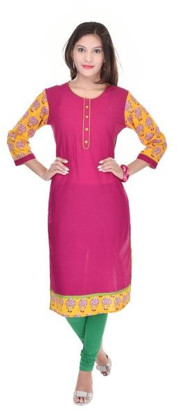 Ladies Casual Wear Pink Color Cotton Fabric Beautifully Printed 3/4 Size sleeves Kurti Kurta Dress