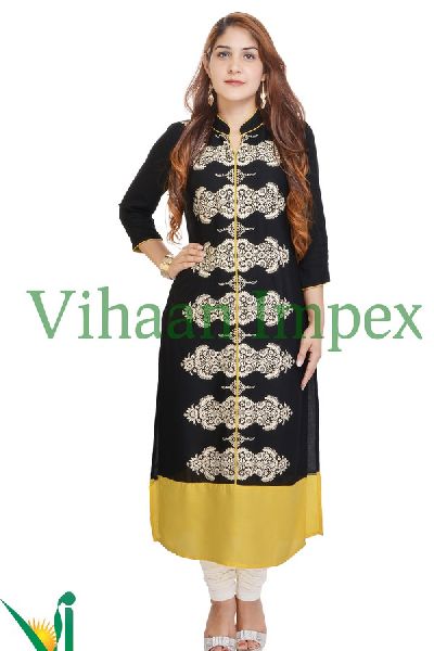 Printed Black Colored Cotton Casual Kurtis for women