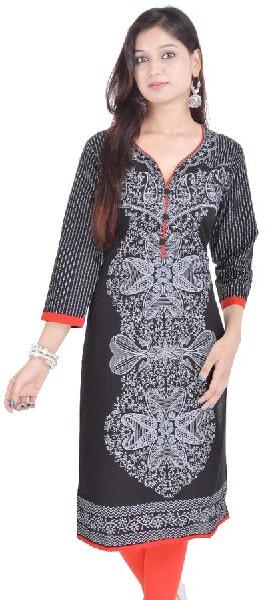 Pure cotton 3/4 sleeve designer Printed Black Kurti kurta Dress