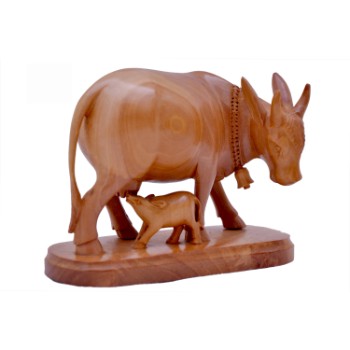 WOODEN COW WITH CALF