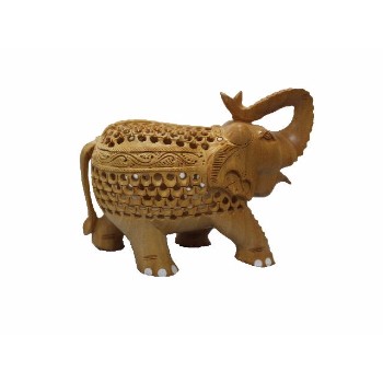 Wooden Handicraft Undercut Salute Position Elephant