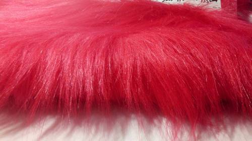 Red Long Pile Fur Fabric, Pattern : Plain