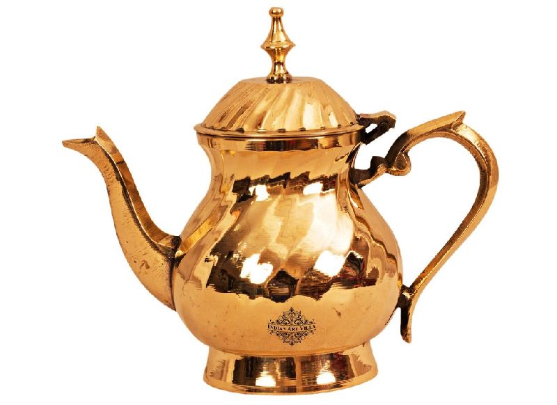 Brass Lining Design Mughlai Tea Pot, Color : Gold