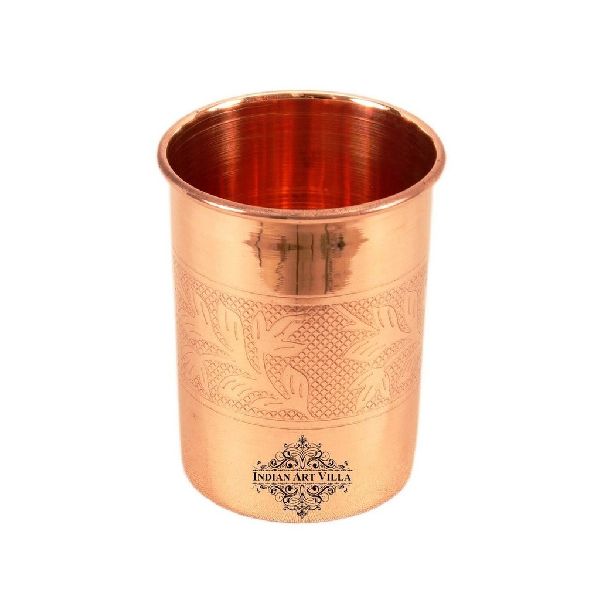 Copper Embossed Design Glass Tumbler With Lid 300 ML