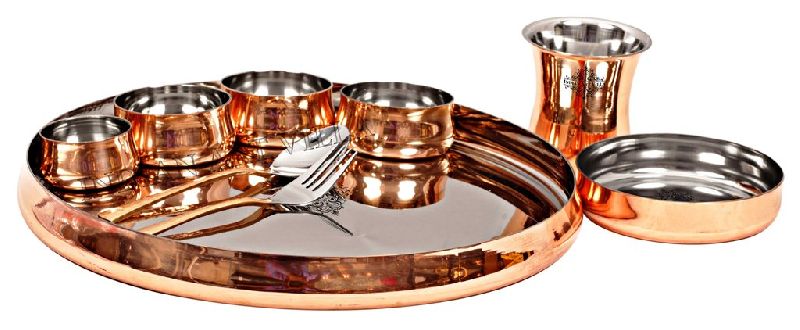 Steel Copper Curved Thali, Color : Silver Brown
