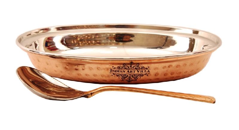 Steel Copper Serving Platter With One Spoon