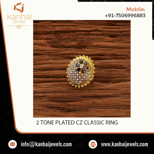 Designed Gold Plated CZ Classic Finger Ring