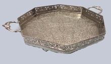 Hexagonal Shape Engraved Silver Plated Tray