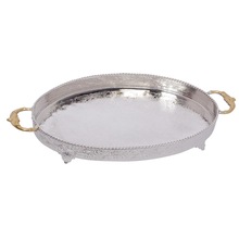 Oval Shape Engraved Silver Plated Tray, Size : 17 x 10 Inch