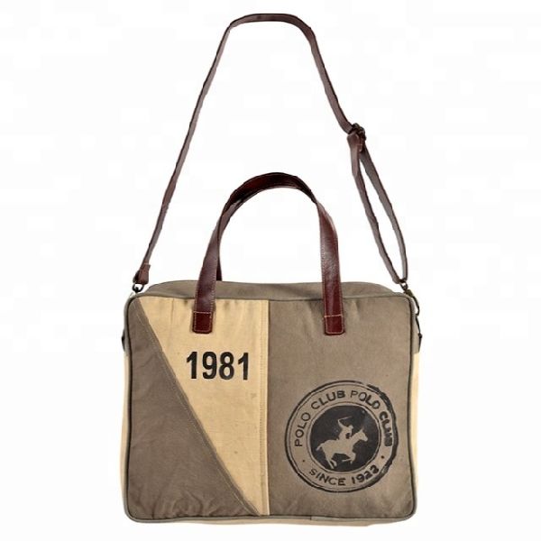 Leather Handle Canvas Laptop Bag, Size : L38*W10*H31 cm