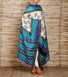 Beautiful Block Printed Tussar Silk Dupatta, Technics : Handloom